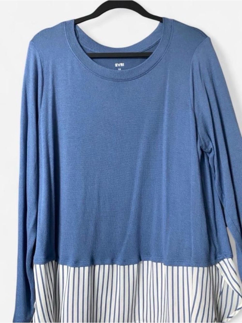 EVRI Blue Layered Long-Sleeve Top with Striped Hem